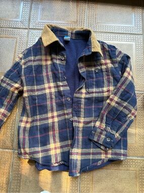 Old Navy Navy, Tan & Red Plaid Button-Front Kids Shirt Jacket